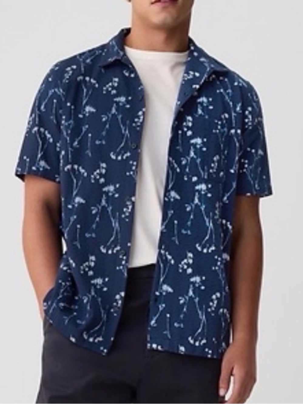 GAP Indigo Floral Seersucker Short Sleeve Button Up Shirt Men’s Size Medium